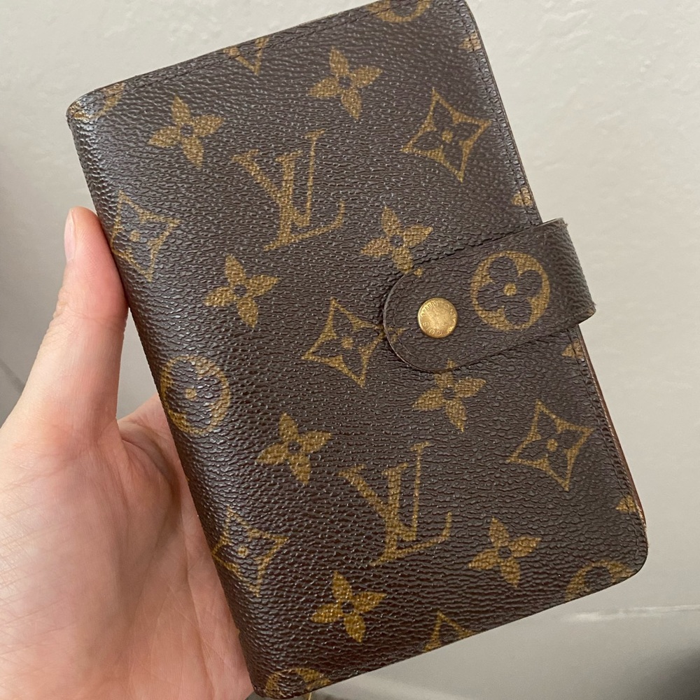 Authentic LOUIS VUITTON Logo Porte Papier Zip Bifold Wallet Monogram Brown